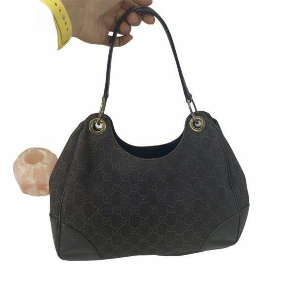 Authentic Gucci Shoulder Bag Brown Canvas Used GG Vintage Handbag - Picture 12 of 13